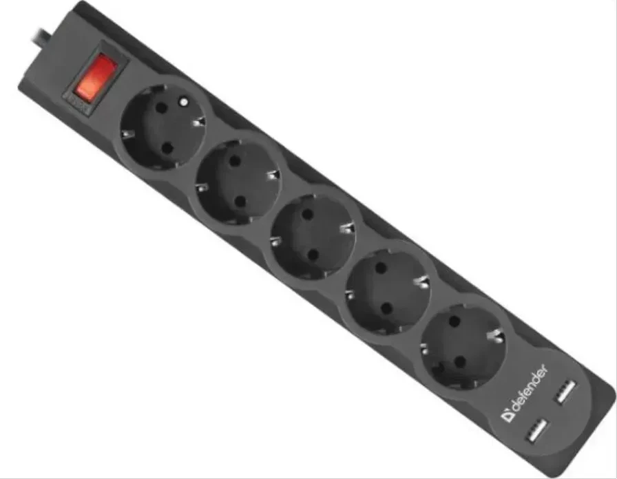 Сетевой фильтр Defender DFS 751, 5 розеток, 1.8м, USB — 3
