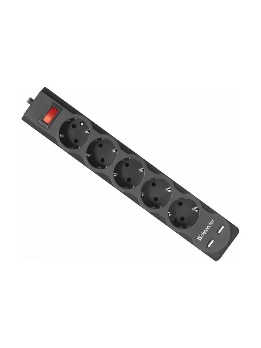 Сетевой фильтр Defender DFS 753, 5 розеток, 3м, USB