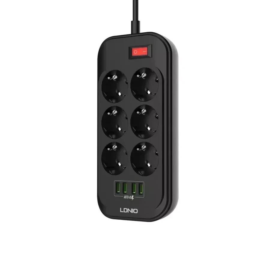 Сетевой фильтр, 6 розеток, 4 USB порта, 2500W