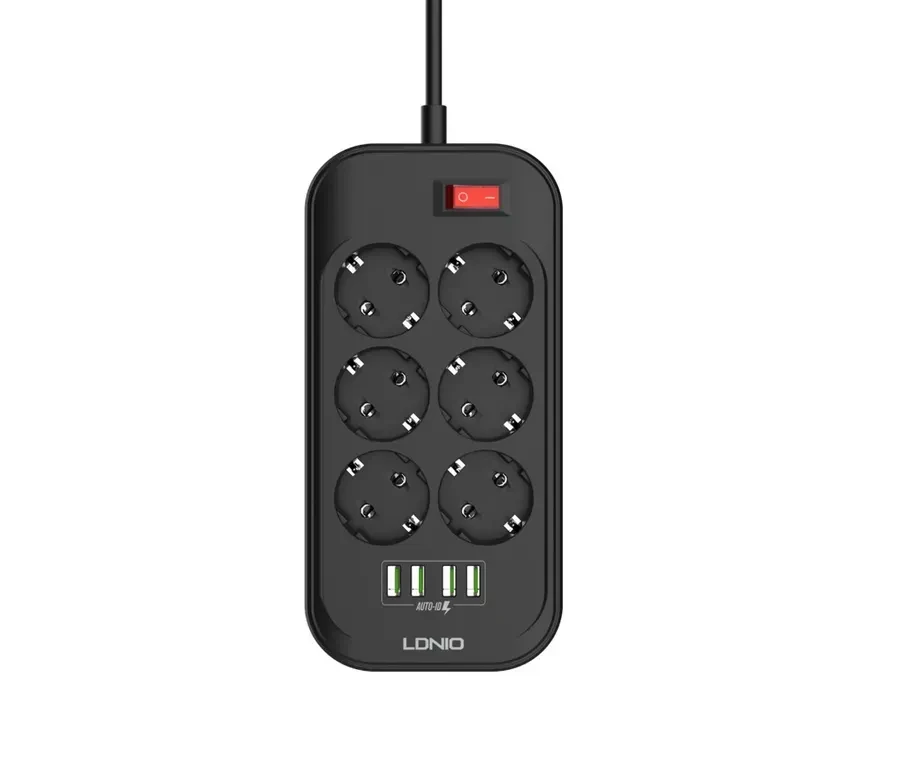 Сетевой фильтр, 6 розеток, 4 USB порта, 2500W — 5
