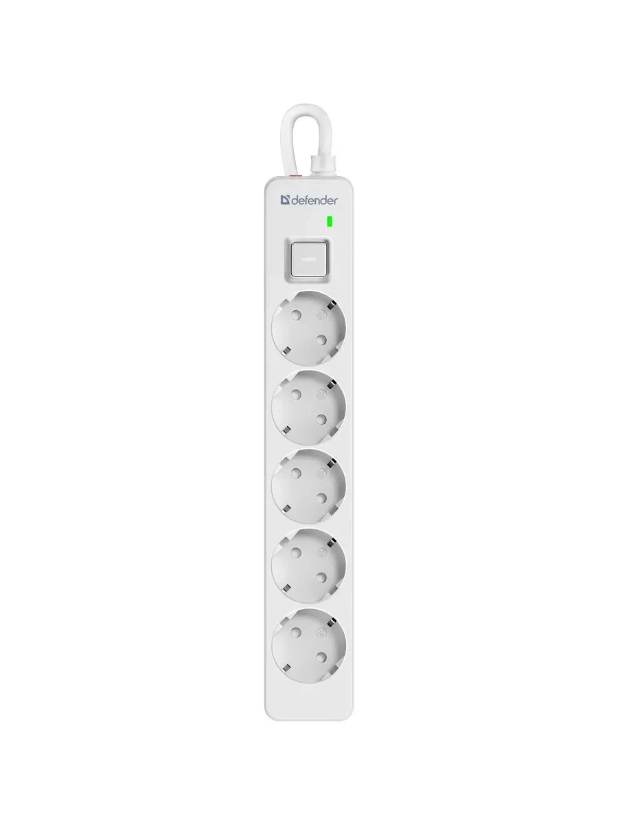 Сетевой фильтр Defender DFS 135, 5 м, белый — 2