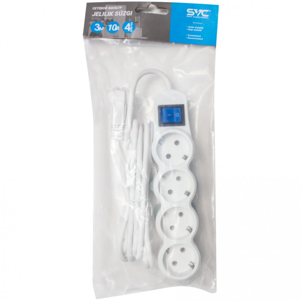 Setevoy filtr SVC ZP4S-30M, 4 розеток, 3 m — 3