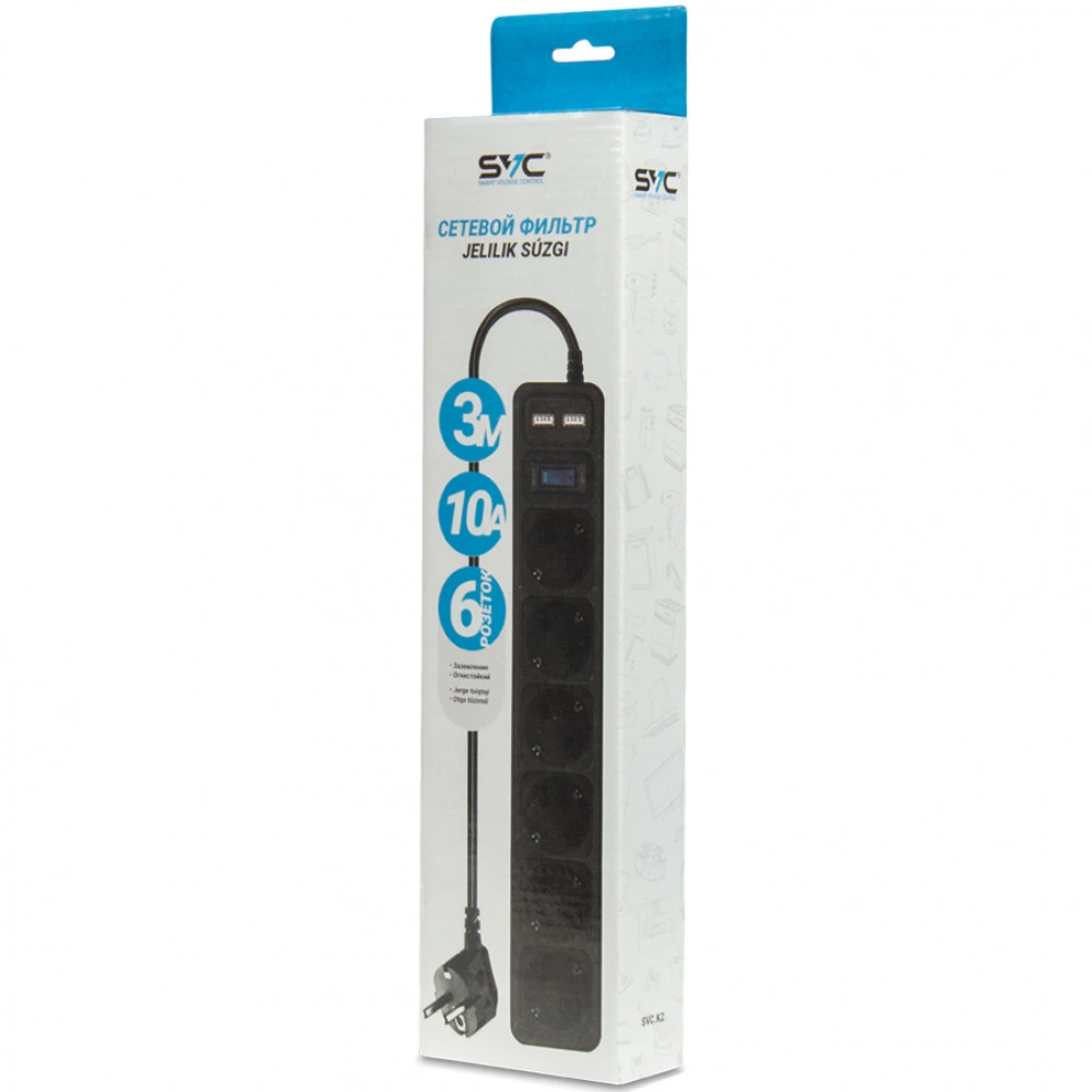 Setevoy filtr SVC ZC6S-30M-USB, 6 розеток, 3 m — 3