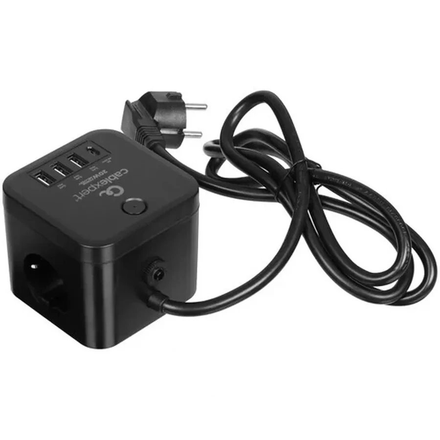 Сетевой фильтр Cablexpert Cube CUBE-3-CU3-B-1.5, 3р, 10А, 1xType-C PD, 3xUSB, 1.5м, ур.защ.4+ черный — 4