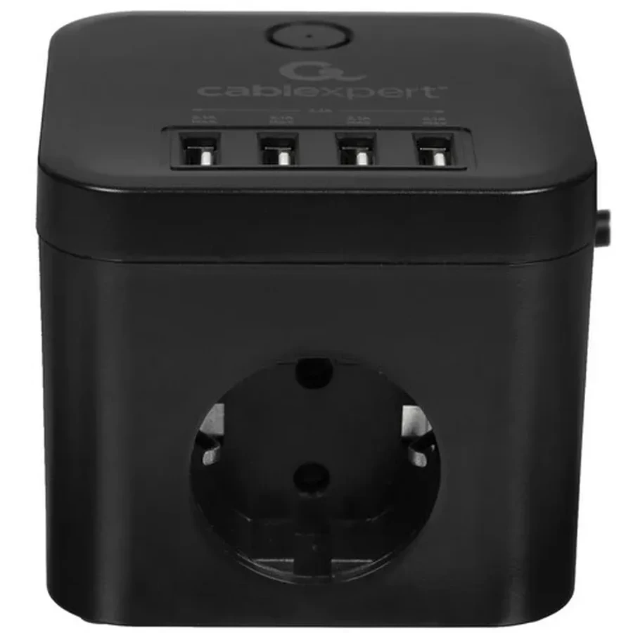 Сетевой фильтр Cablexpert Cube CUBE-3-U4-B-1.5, 3р, 10А, 4хUSB, 1.5м, ур.защиты 4+, коробка черный — 2