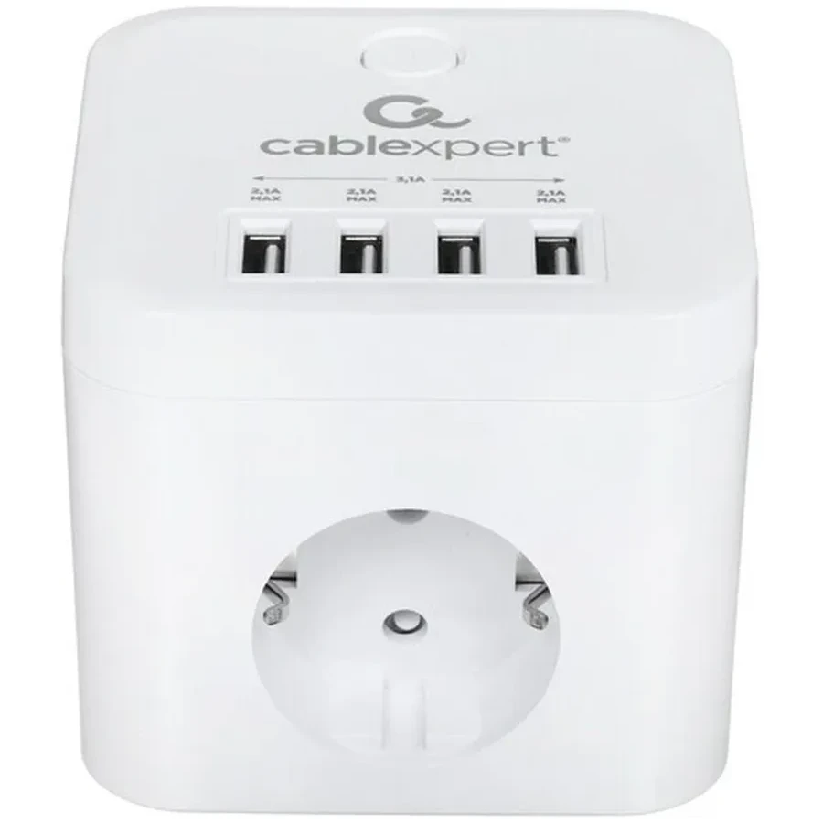 Сетевой фильтр Cablexpert Cube CUBE-3-U4-W-1.5, 3р, 10А, 4хUSB, 1.5м, ур.защиты 4+, коробка белый — 2
