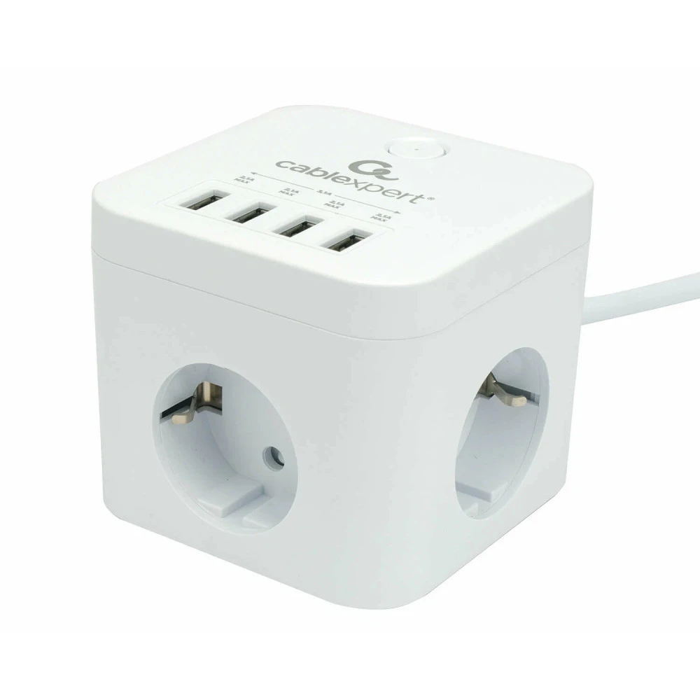 Сетевой фильтр Cablexpert Cube CUBE-3-U4-W-1.5, 3р, 10А, 4хUSB, 1.5м, ур.защиты 4+, коробка белый — 5