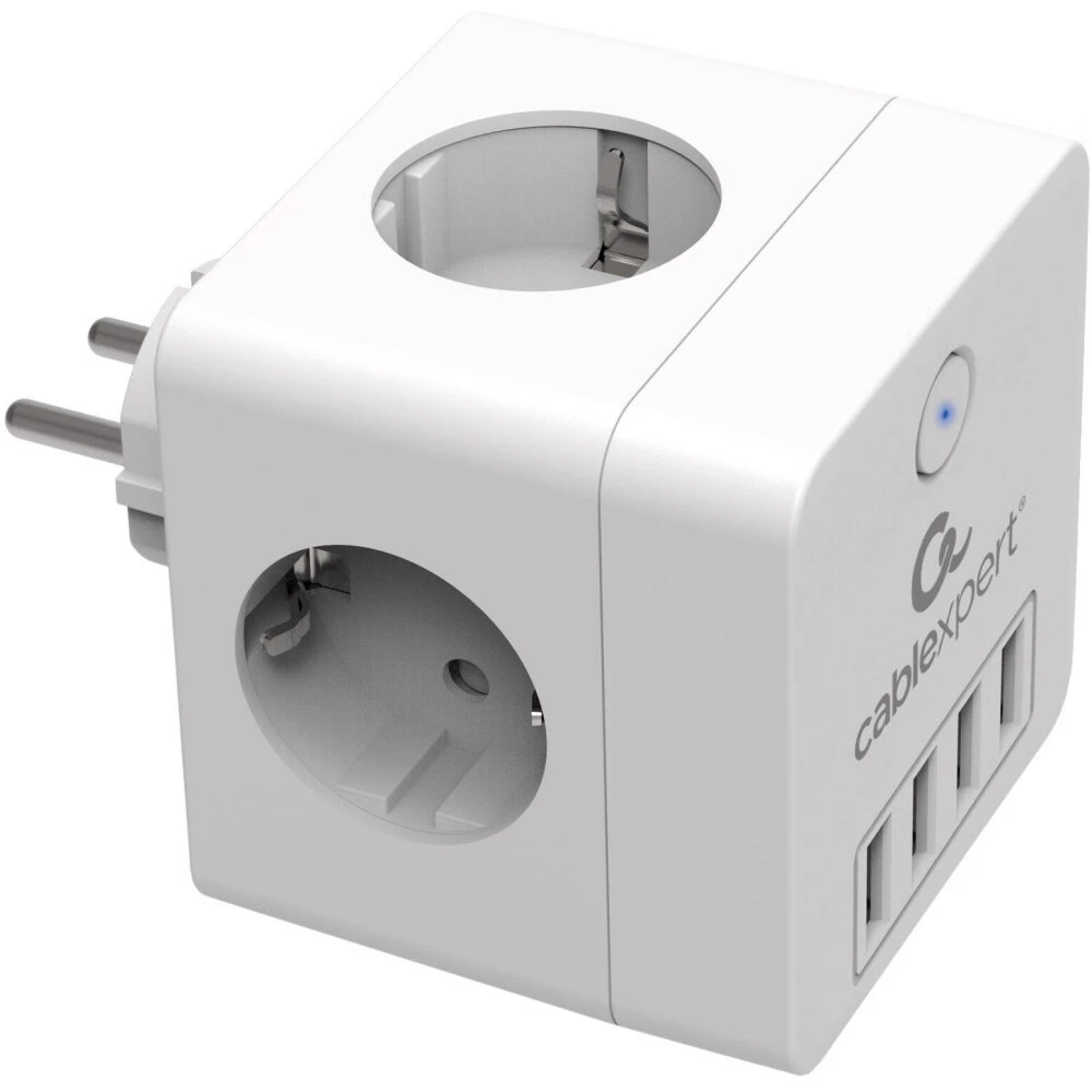 Сетевой фильтр Cablexpert Cube CUBE-4-U4-W, 4 р, 16А, 4хUSB, ур.защиты 2+, коробка белый — 2