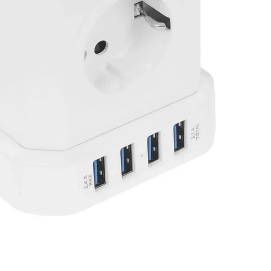 Сетевой фильтр Cablexpert Tower 5р, TWR-5-U4-W-3, 10А, 4хUSB, 3.1А, 3м, ур.защ. 4+, коробка белый — 4