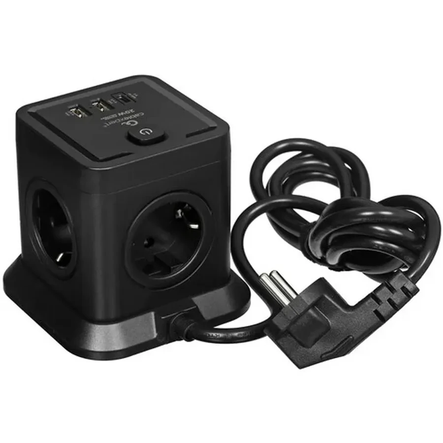 Сетевой фильтр Cablexpert Tower TWR-4-CU2-B-2, 4р, 10А, 1xType-C PD, 20Вт, 2хUSB, 2м, защ.2+, черный — 3