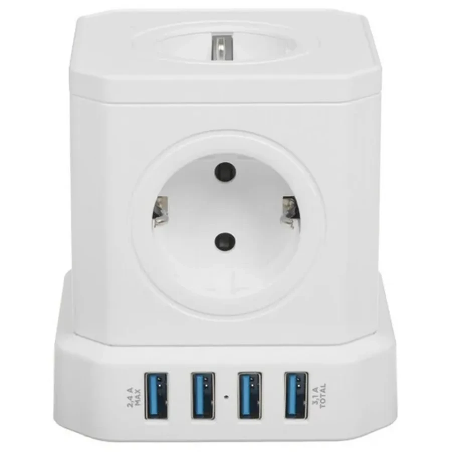 Сетевой фильтр Cablexpert Tower TWR-5-U4-W-2, 5р, 10А, 4хUSB, 3.1А, 2м, ур.защ. 4+, коробка белый — 2