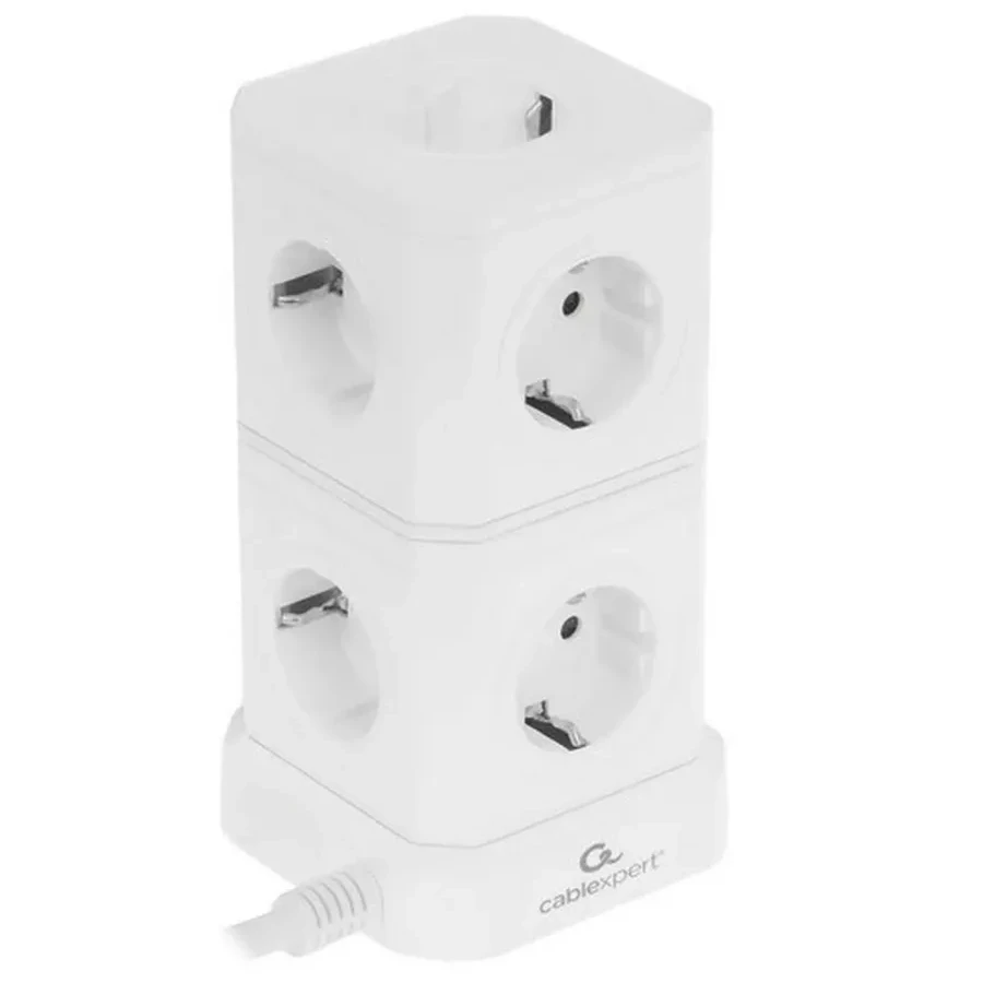 Сетевой фильтр Cablexpert Tower TWR-9-U4-W-2, 9р, 16А, 4хUSB, 3.1А, 2м, ур.защиты 4+, коробка белый