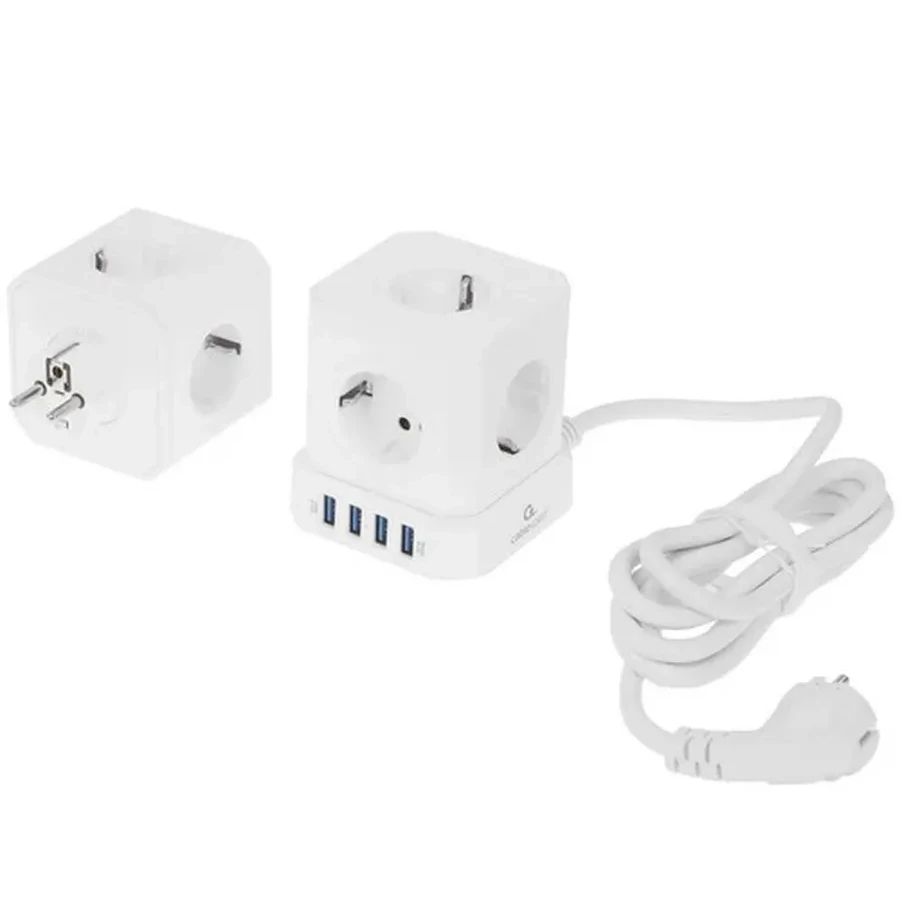 Сетевой фильтр Cablexpert Tower TWR-9-U4-W-2, 9р, 16А, 4хUSB, 3.1А, 2м, ур.защиты 4+, коробка белый — 2