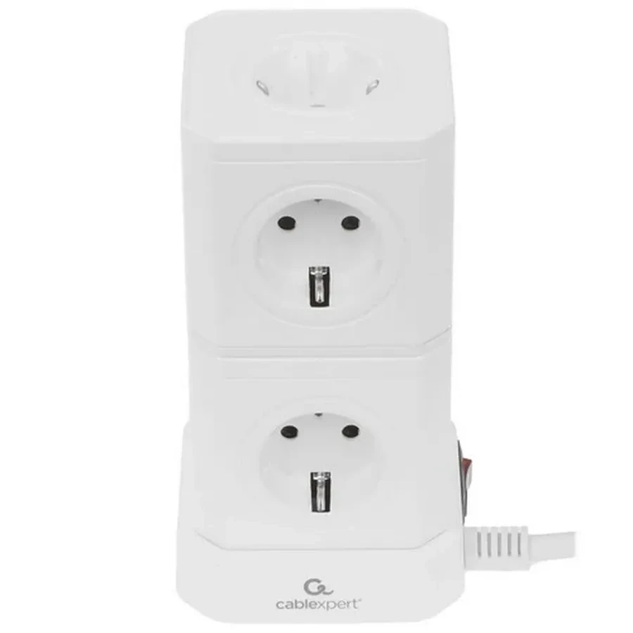 Сетевой фильтр Cablexpert Tower TWR-9-U4-W-2, 9р, 16А, 4хUSB, 3.1А, 2м, ур.защиты 4+, коробка белый — 3