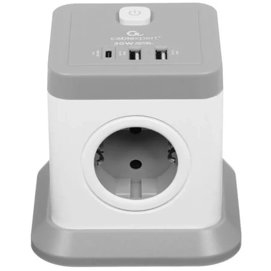 Сетевой фильтр Cablexpert Tower, TWR-4-CU2-W-2, 4р, 10А, 1xType-C PD, 20Вт, 2хUSB, 2м, защ. 2+ белый — 2
