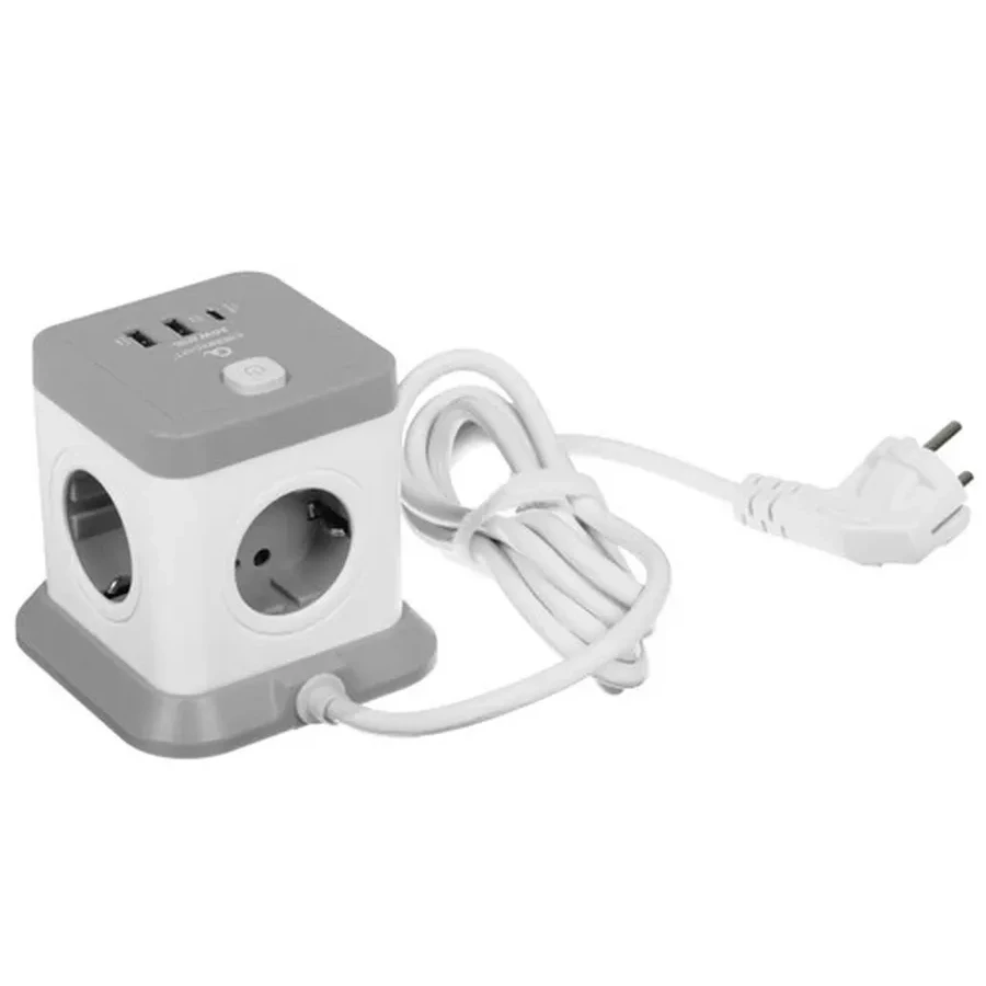 Сетевой фильтр Cablexpert Tower, TWR-4-CU2-W-2, 4р, 10А, 1xType-C PD, 20Вт, 2хUSB, 2м, защ. 2+ белый — 5