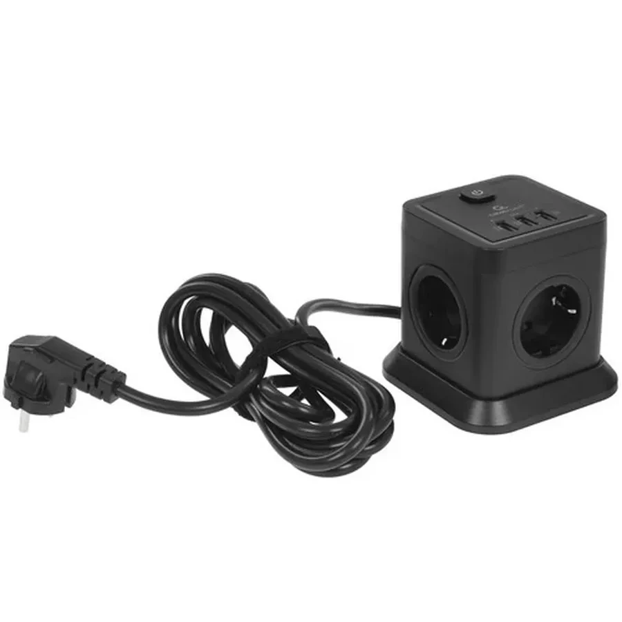 Сетевой фильтр Cablexpert Tower, TWR-4-U3-B-3, 4р, 10А, 3xUSB, 3.1А, 3м, ур.защ. 2+, коробка черный