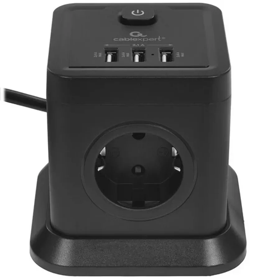 Сетевой фильтр Cablexpert Tower, TWR-4-U3-B-3, 4р, 10А, 3xUSB, 3.1А, 3м, ур.защ. 2+, коробка черный — 2