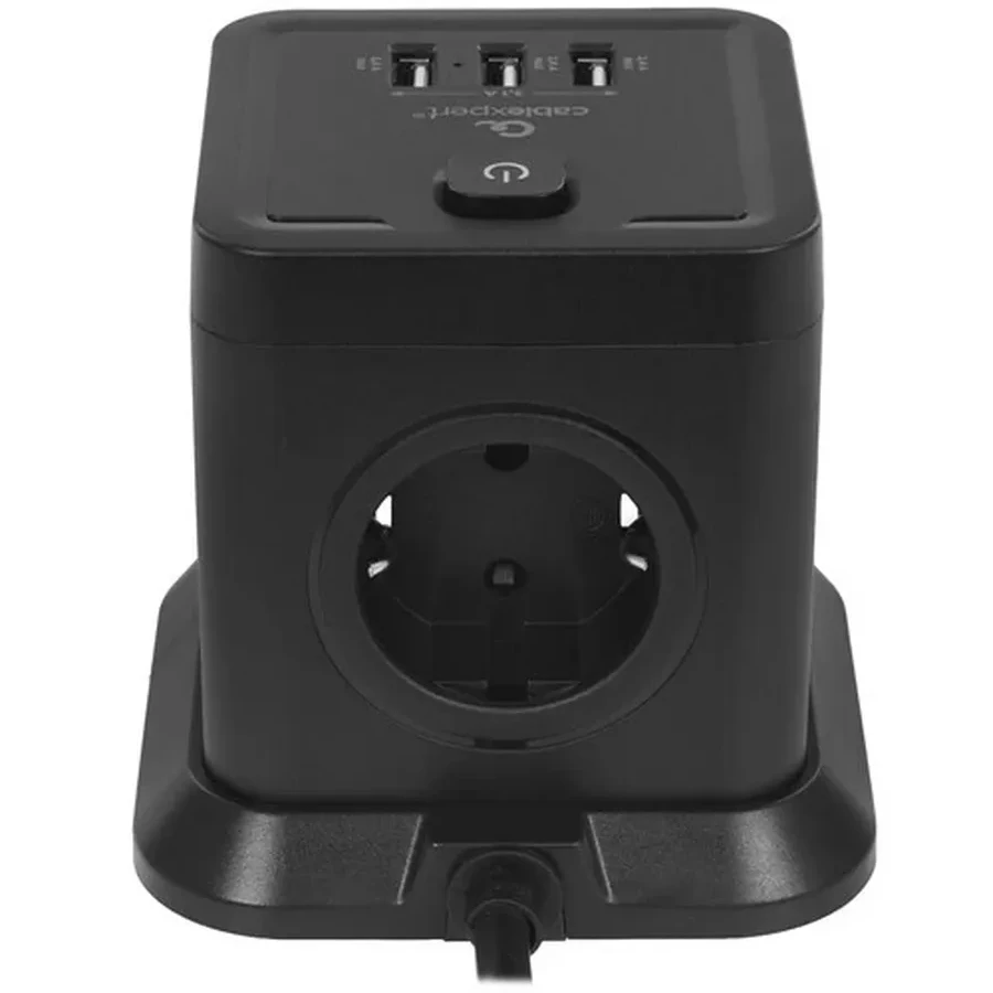 Сетевой фильтр Cablexpert Tower, TWR-4-U3-B-3, 4р, 10А, 3xUSB, 3.1А, 3м, ур.защ. 2+, коробка черный — 3