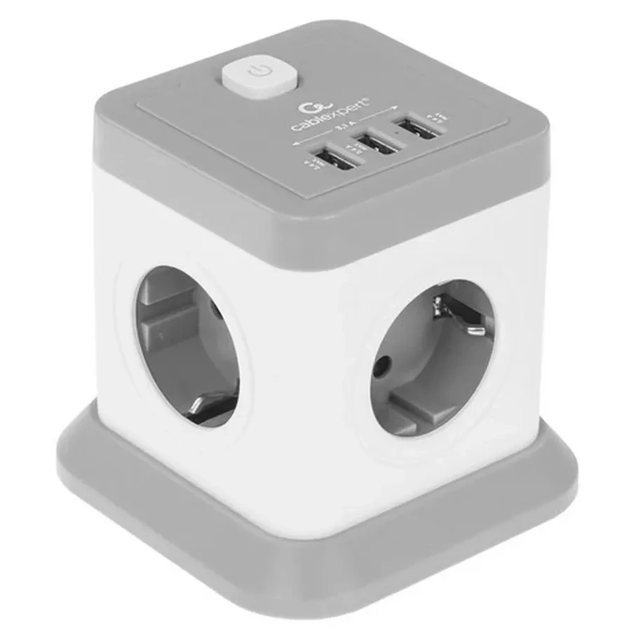 Сетевой фильтр Cablexpert Tower, TWR-4-U3-W-2, 4р, 10А, 3xUSB, 3.1А, 2м, ур.защиты 2+, коробка белый