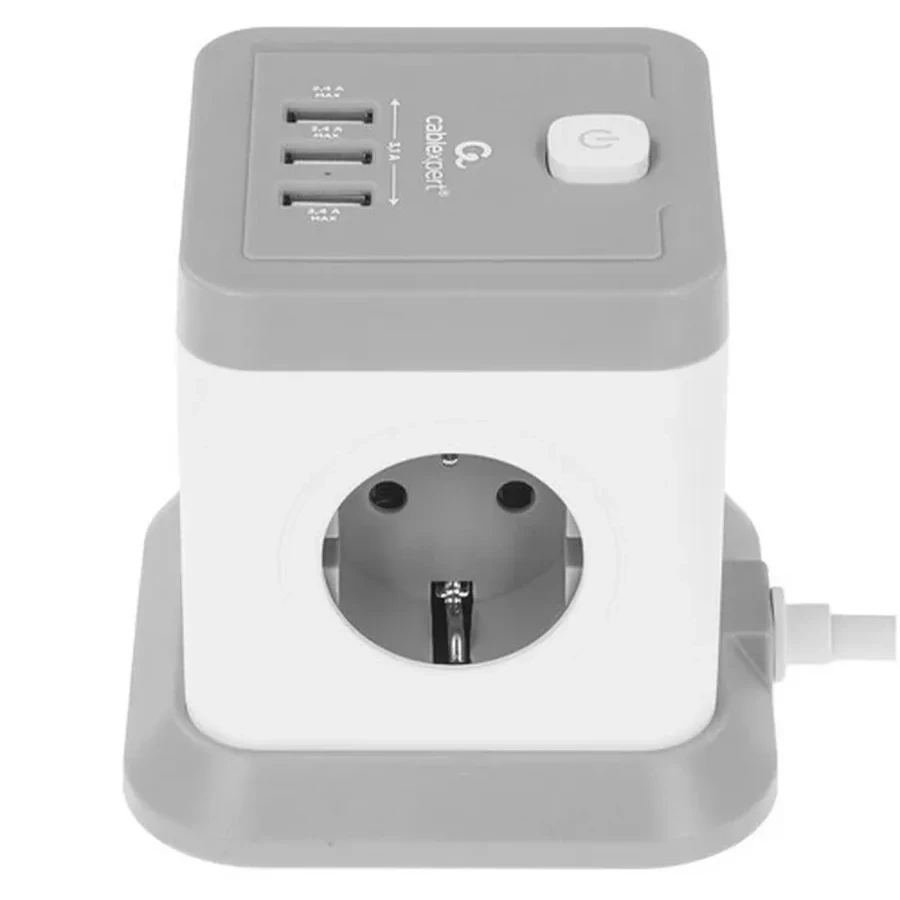 Сетевой фильтр Cablexpert Tower, TWR-4-U3-W-2, 4р, 10А, 3xUSB, 3.1А, 2м, ур.защиты 2+, коробка белый — 3