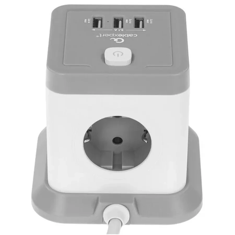 Сетевой фильтр Cablexpert Tower, TWR-4-U3-W-2, 4р, 10А, 3xUSB, 3.1А, 2м, ур.защиты 2+, коробка белый — 4
