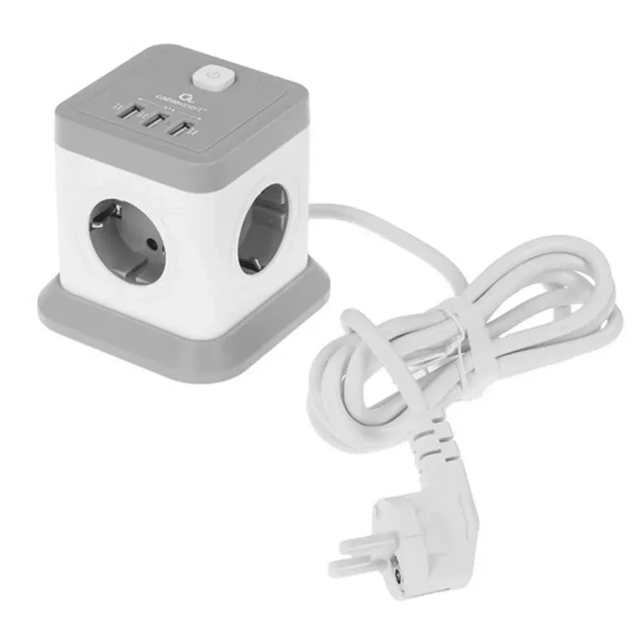 Сетевой фильтр Cablexpert Tower, TWR-4-U3-W-2, 4р, 10А, 3xUSB, 3.1А, 2м, ур.защиты 2+, коробка белый — 5