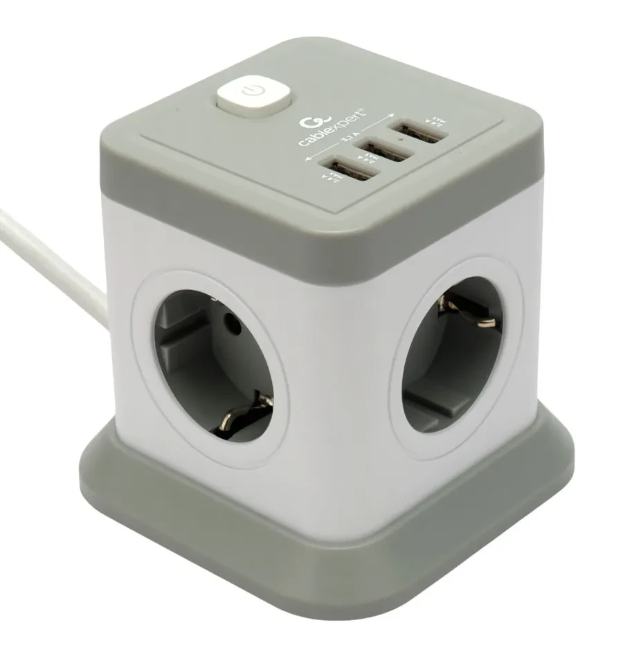 Сетевой фильтр Cablexpert Tower, TWR-4-U3-W-3, 4р, 10А, 3xUSB, 3.1А, 3м, ур.защ. 2+, коробка белый