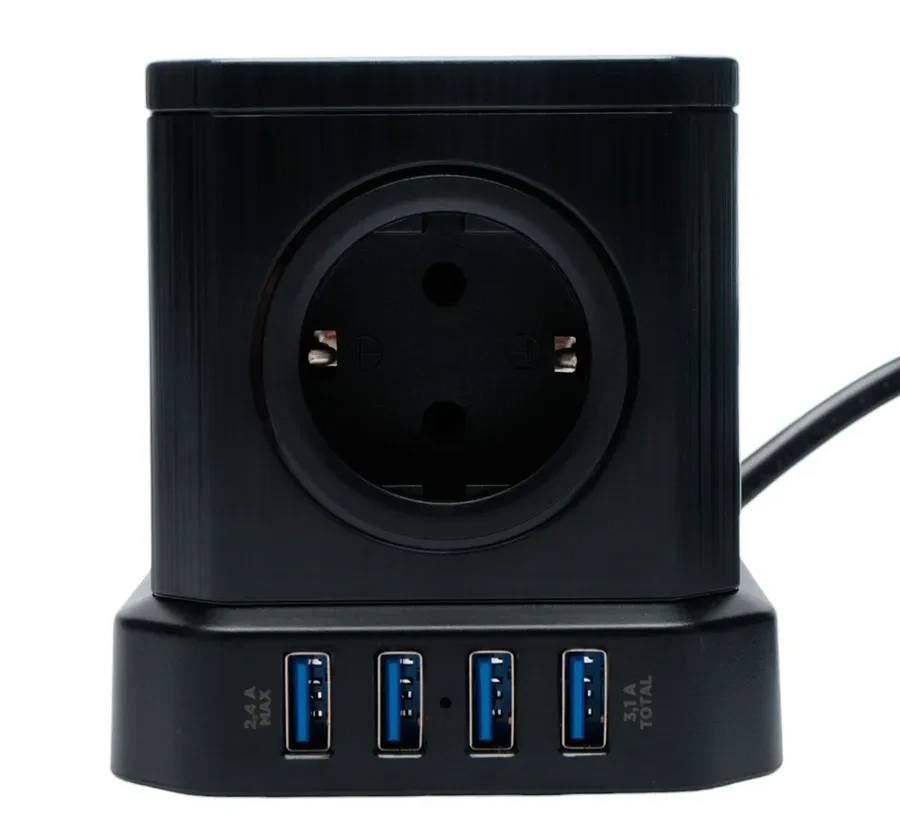 Сетевой фильтр Cablexpert Tower, TWR-5-U4-B-2, 5р, 10А, 4хUSB, 3.1А, 2м, ур.защ. 4+, коробка черный