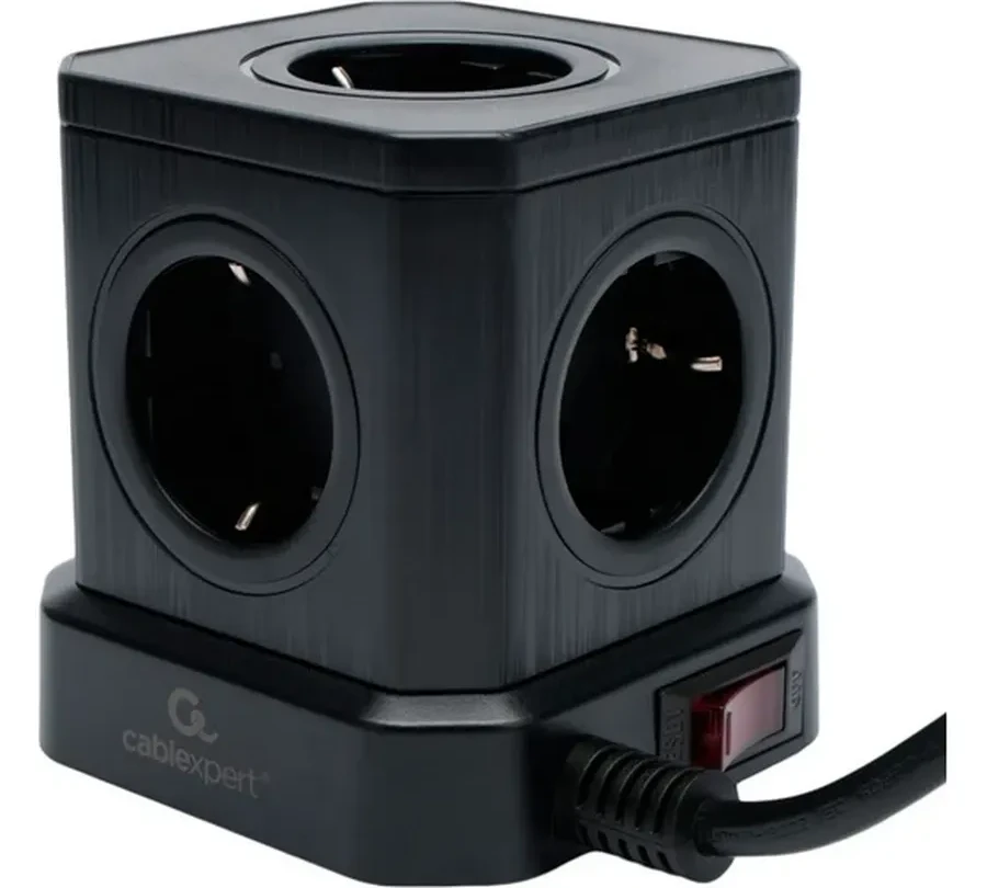Сетевой фильтр Cablexpert Tower, TWR-5-U4-B-3, 5р, 10А, 4хUSB, 3.1А, 3м, ур.защ. 4+, коробка черный