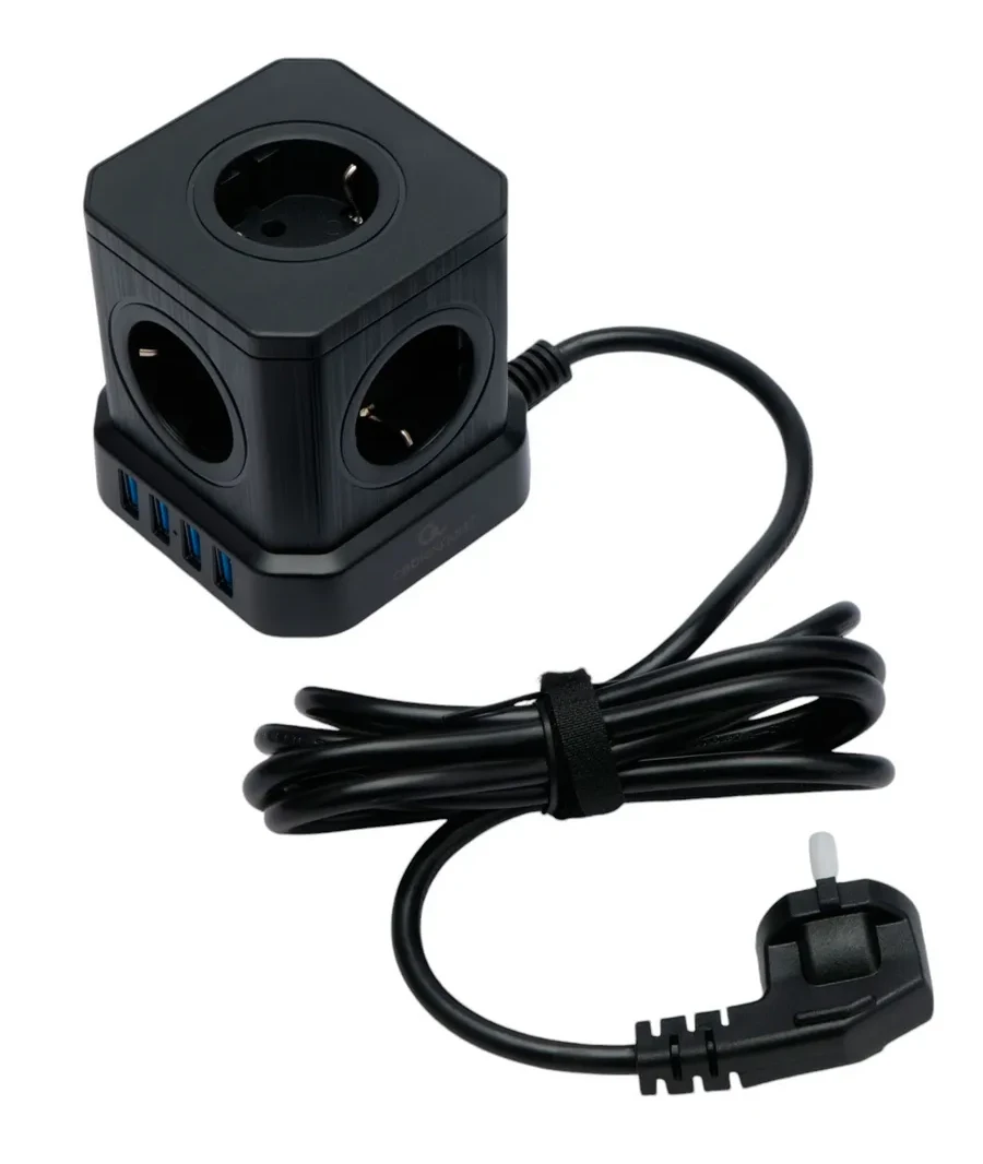 Сетевой фильтр Cablexpert Tower, TWR-5-U4-B-3, 5р, 10А, 4хUSB, 3.1А, 3м, ур.защ. 4+, коробка черный — 3