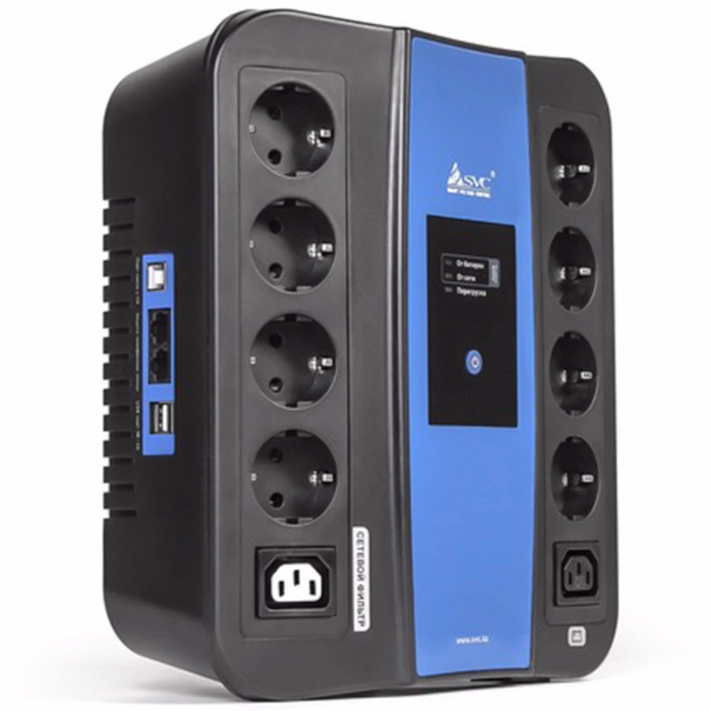 UPS SVC U-600, 600VA/360Vt, USB, 8+2 розеток, 5V/2A