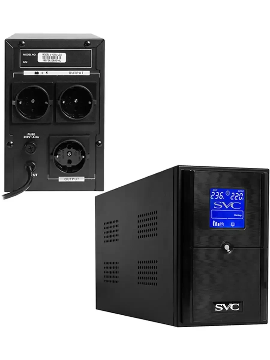 ИБП UPS SVC V-1200-L-LCD, AVR, 1200VA/720W, 12V/7Ah*2, (3) Schuko