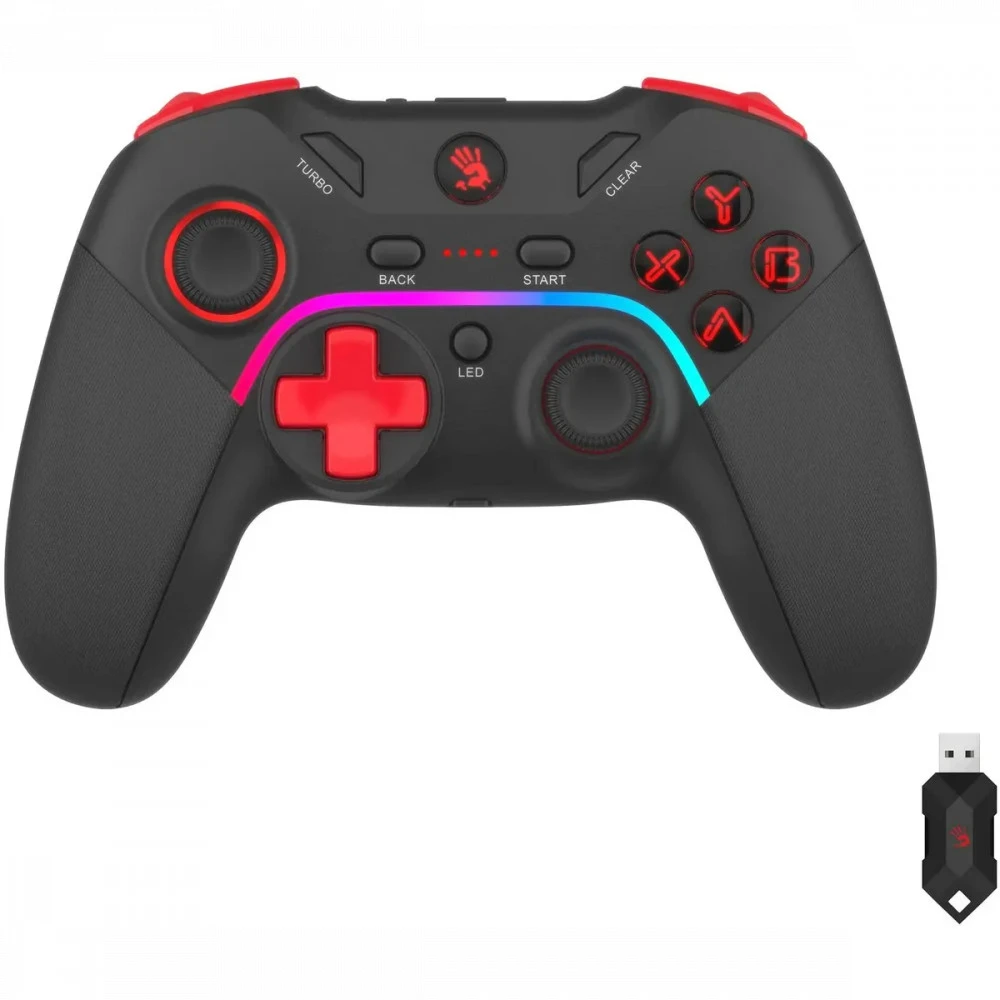 Игровой контроллер Bloody GPW70 Sports Black, беспроводной 2.4 ГГц/USB, 600 мАч, до 13 ч, RGB