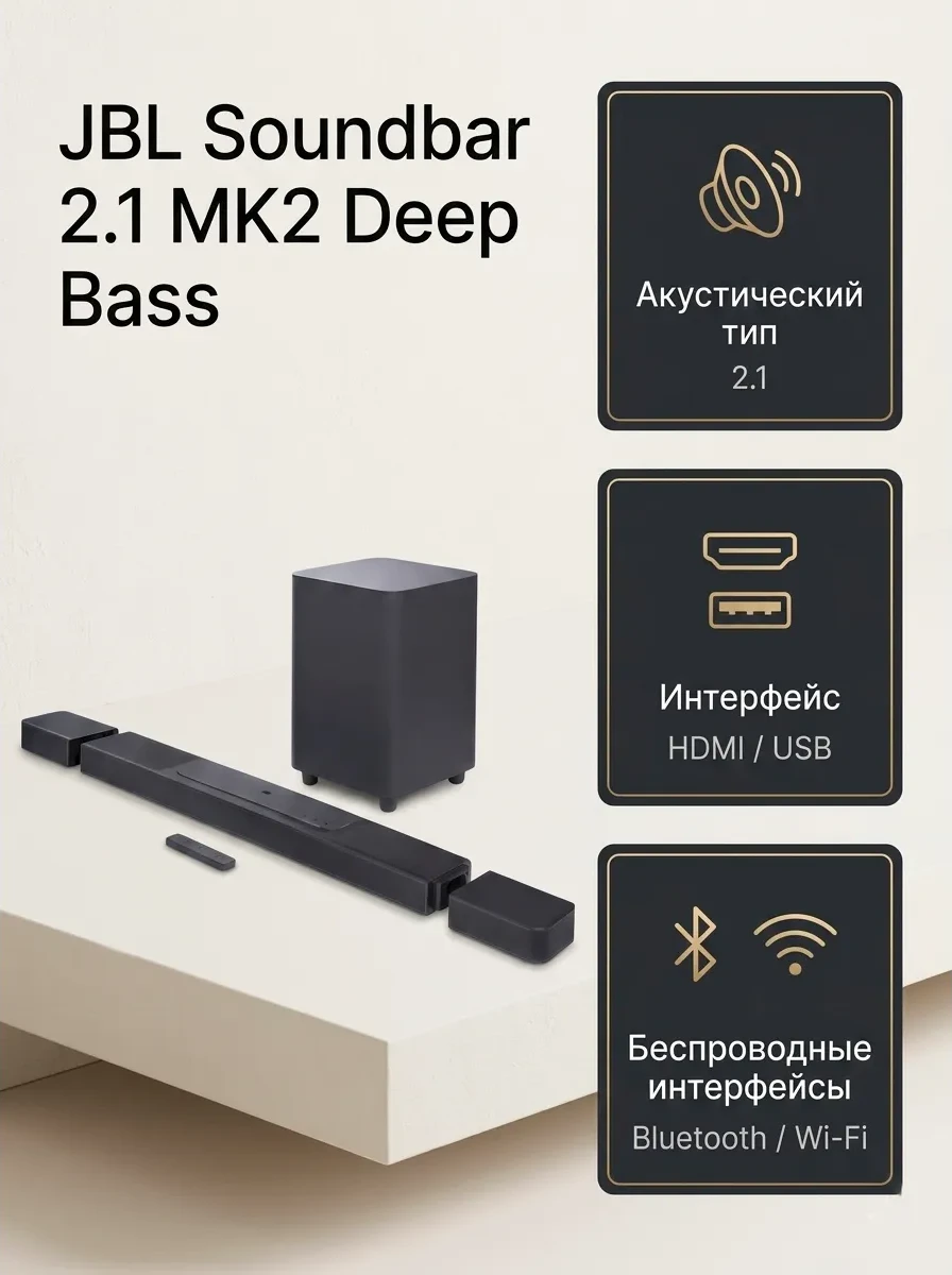 Саундбар JBL Soundbar 2.1 MK2 с беспроводным сабвуфером черный