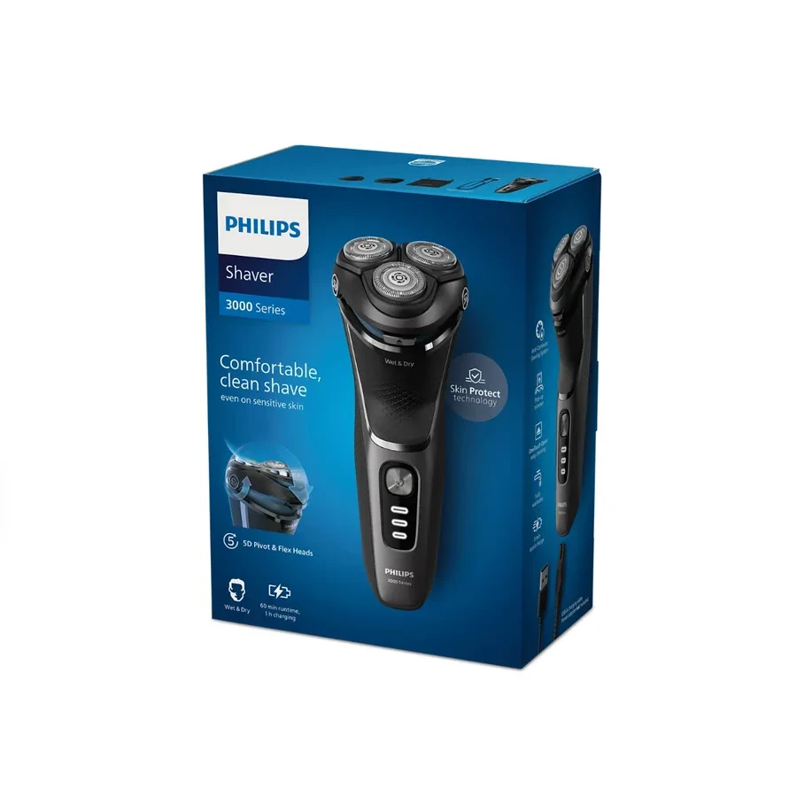 Электробритва Philips 3000 S3343/13, роторная, IPX7, черная — 3