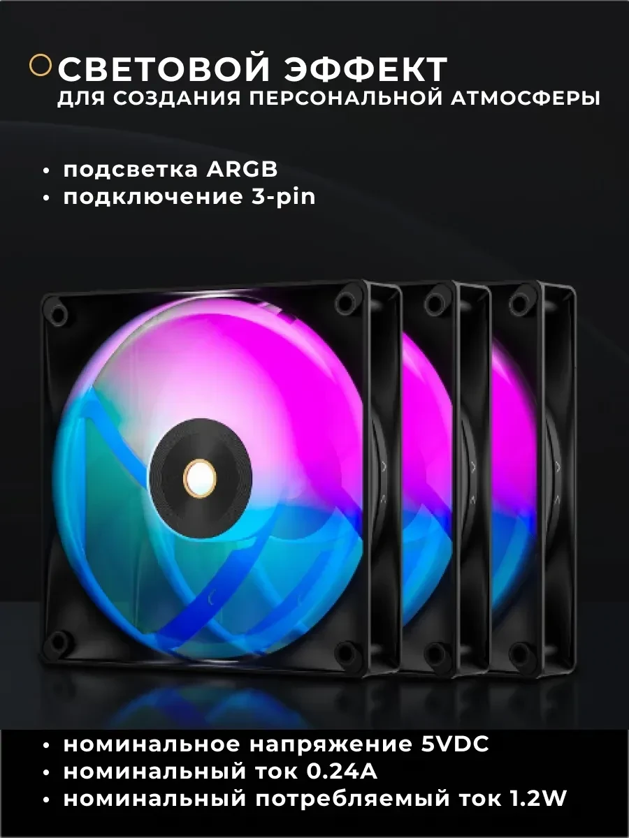 Вентилятор корпуса Ocypus Delta F12, 3x120mm, ARGB, чёрный — 2