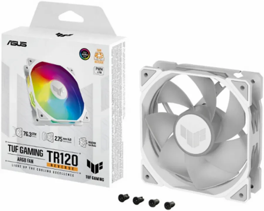Вентилятор для корпуса ASUS TUF GAMING TR120 FAN ARGB REVERSE WHITE 3IN1 120x120x28 TR120-1R/WT/REV/ — 3