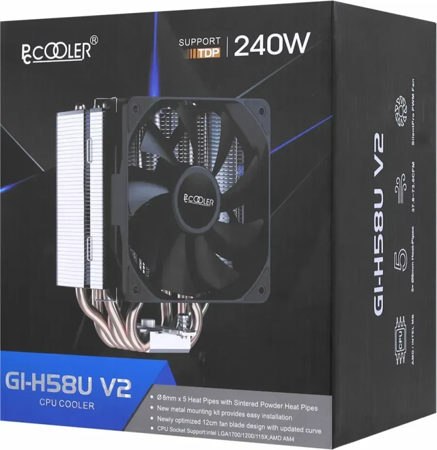 Воздушное охлаждение PCCooler GI-H58U V2, 240W, 12см, черное — 3