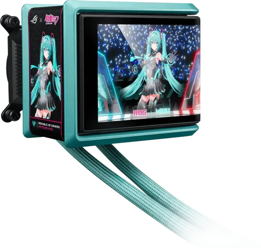 СЖО ASUS ROG RYUO IV 360 ARGB MIKU, movable curved 6.67-inch AMOLED display, 3xARGB FAN, AM5, 1700, 1851, Black — 3