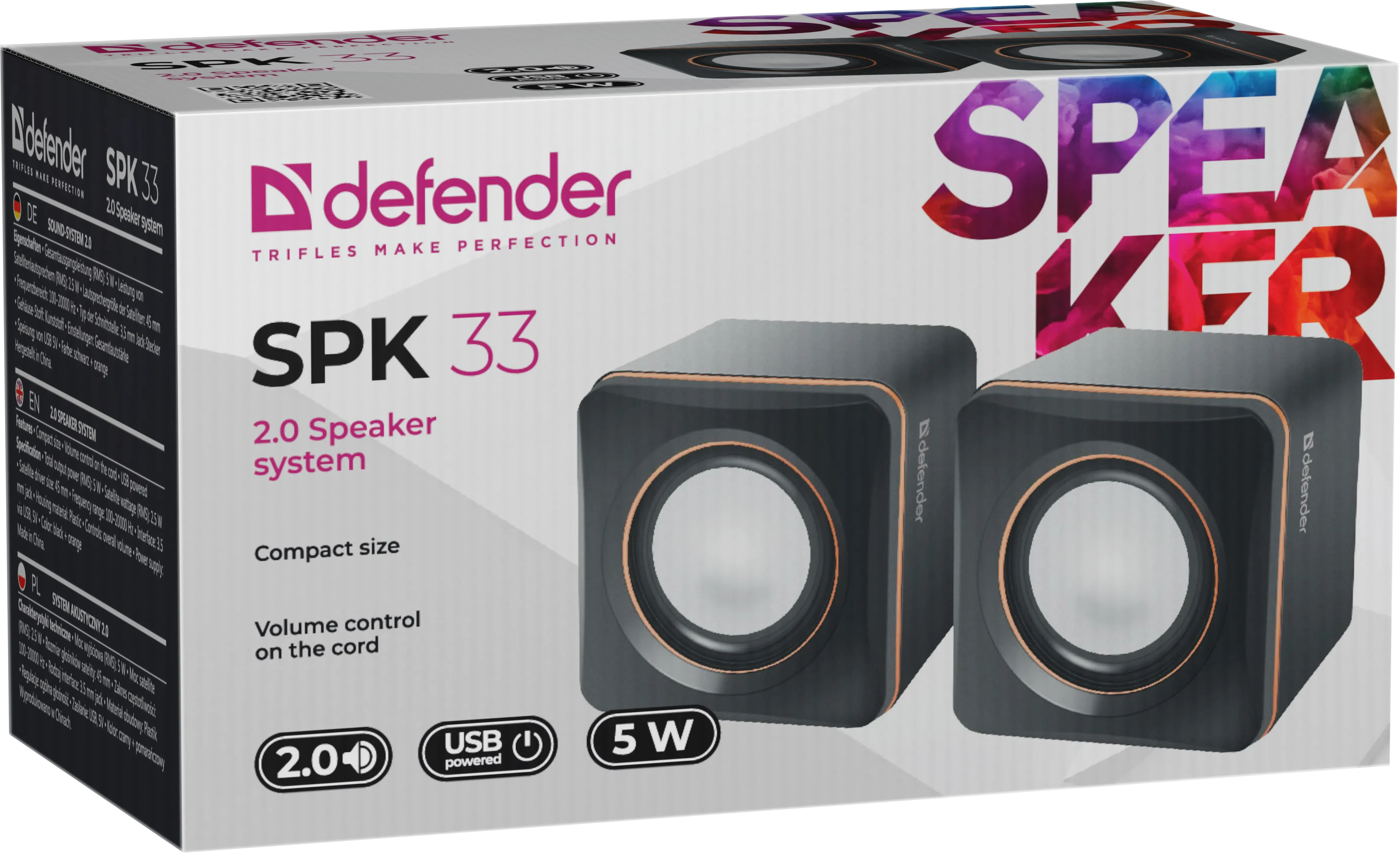 Колонки стерео Defender SPK 33 черные (Питание и сигнал по USB) — 3