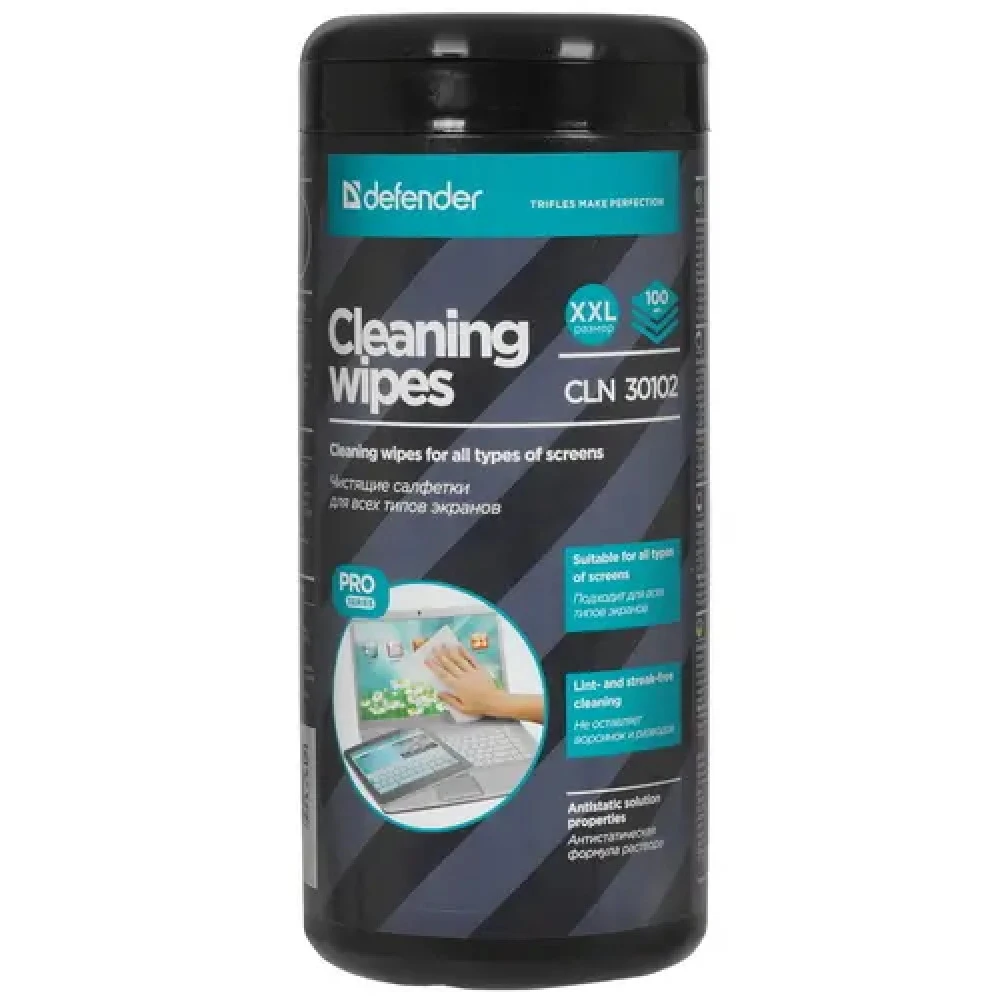 Универсальные чистящие салфетки для экранов Defender CLN 30102 Pro, в тубе 100шт