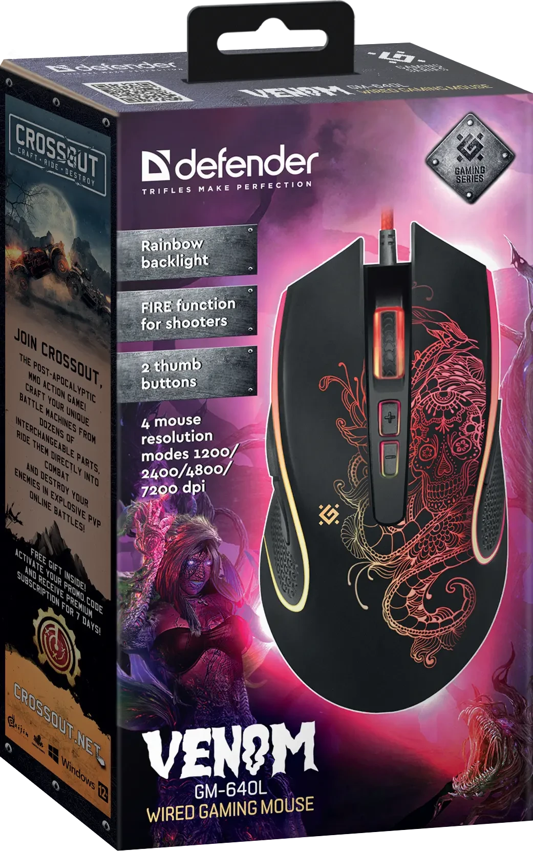 Мышь проводная игровая оптическая Defender Venom GM-640L (черный),USB, 8 кнопок, 800-3200 dpi, НОВИН — 4