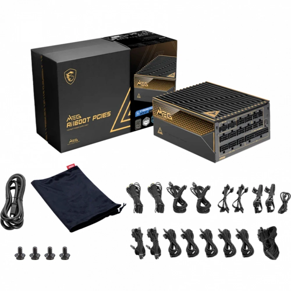 Блок питания MSI 1600W, MEG Ai1600T PCIE5, Full Modular, ATX, 80+ TITANIUM, >94%, Fan 135mm, Черный — 5