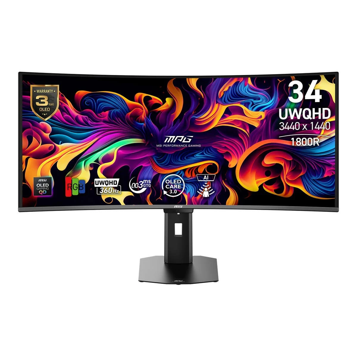 Монитор 34" MSI MPG 341CQR QD-OLED X36 3440x1440 360Hz 0.03ms 1300cd/m2 1.5M:1 2xHDMI 1xDP 1xType-C — 2