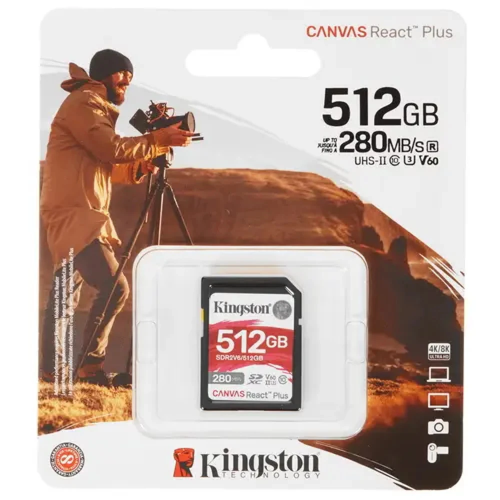 Карта памяти SD, Kingston Canvas React Plus, 512GB, SDR2V6/512GB, UHS-II, R280/W150, V60