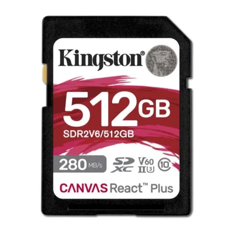Карта памяти SD, Kingston Canvas React Plus, 512GB, SDR2V6/512GB, UHS-II, R280/W150, V60 — 2