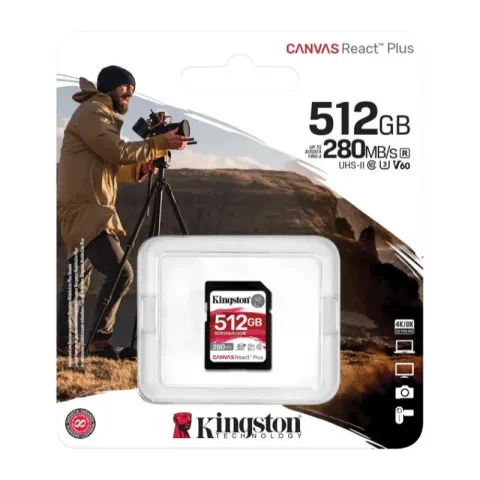 Карта памяти SD, Kingston Canvas React Plus, 512GB, SDR2V6/512GB, UHS-II, R280/W150, V60 — 4