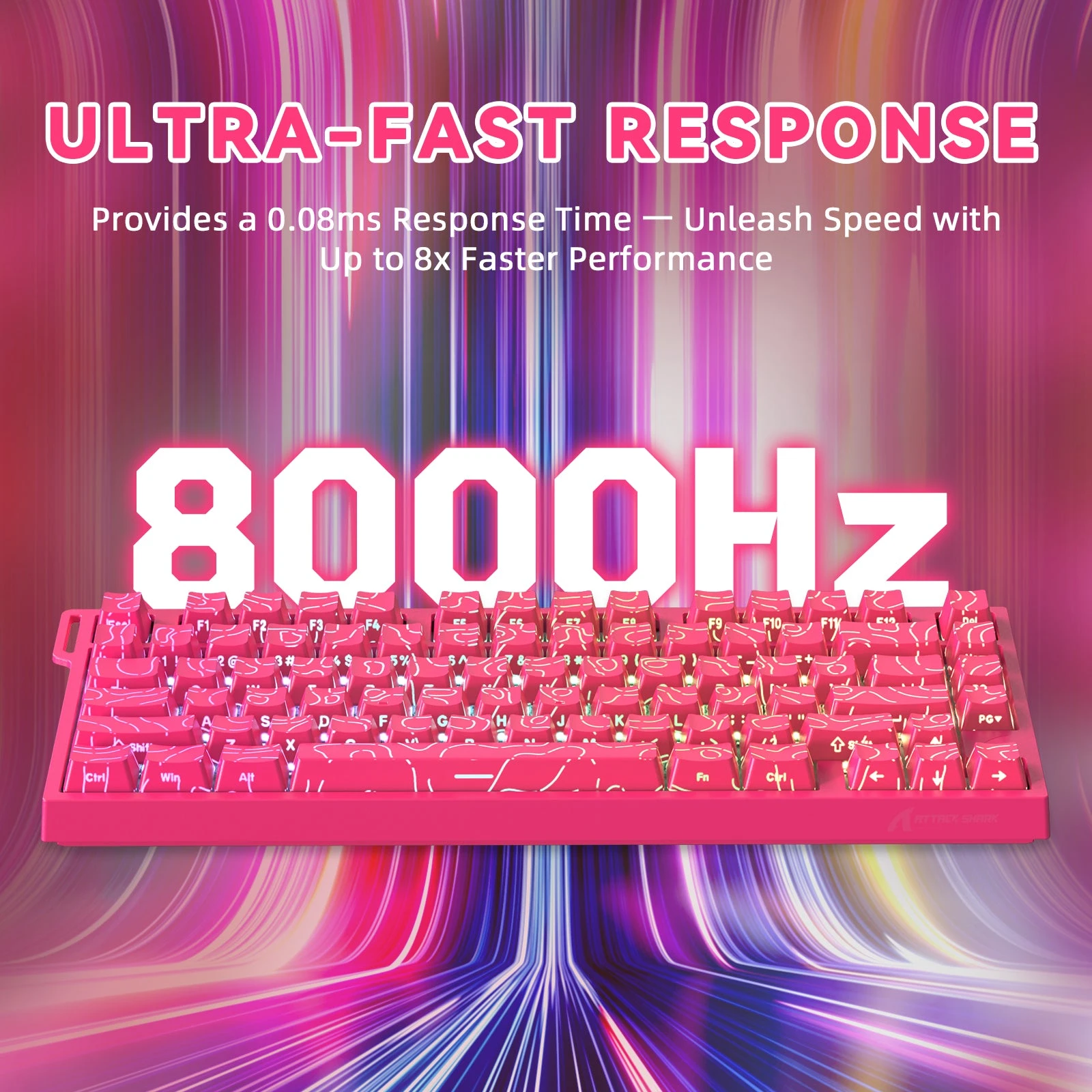 Клавиатура Attack Shark R82 HE Pink Contour, Berry Red Contour Line, Magnetic, 75%, EN, Wired USB-C — 4