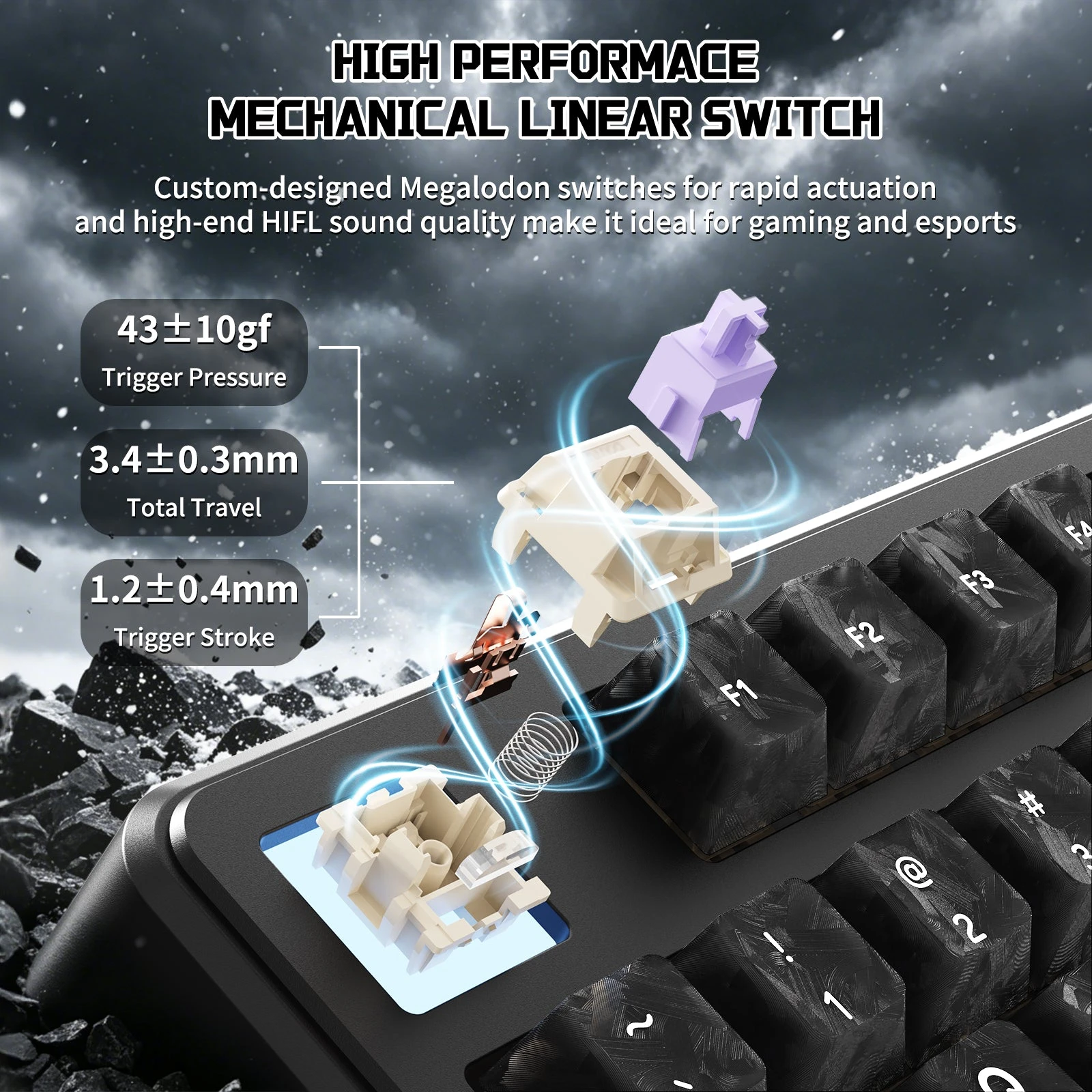 Клавиатура Attack Shark X87Ultra Forged Carbon, Mechanical, 87 keys, 2.4/BT/USB-C, EN, 10.000mAh — 3